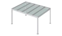 Moderne Terrassenüberdachung aus Glas und Metall